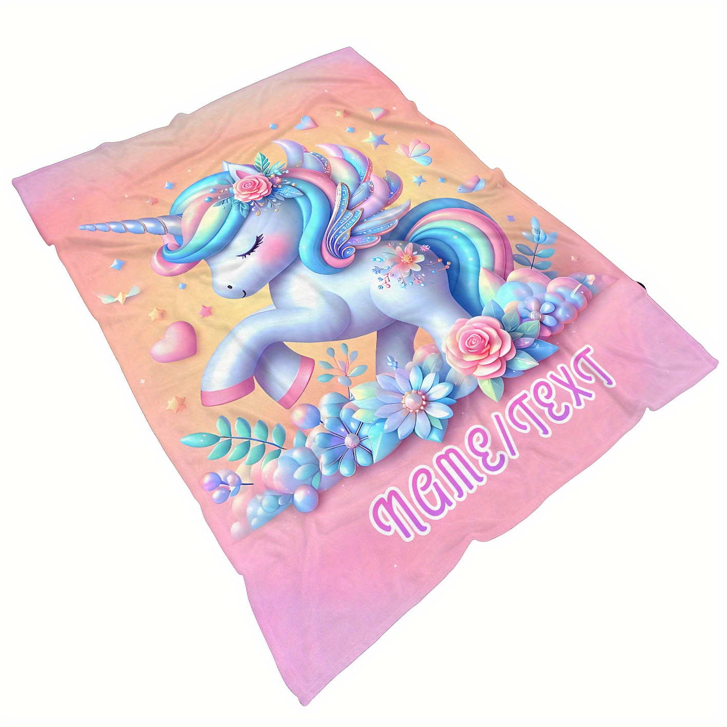 TEMU Custom 1pc Custom Name Cute Unicorn Pattern Blanket - Lightweight Flannel Throw For Sofa, Bed, Travel, Livingroom, Office, Couch And Bed -