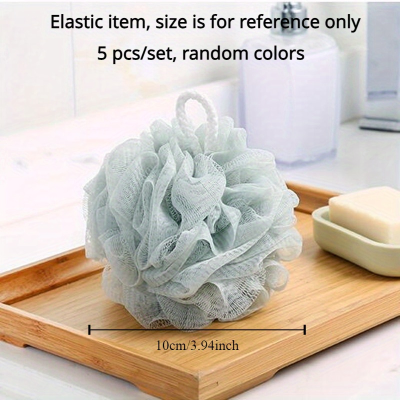 TEMU 5-pack Exfoliating Mesh Shower Poufs, Sponge Loofahs With Rope Handle, Gentle Body Scrubbers, No Electricity Needed, Diverse Material Bathroom Accessory Set