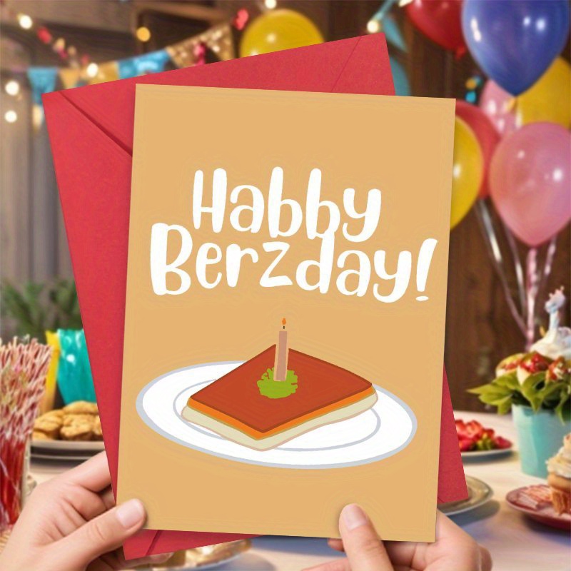 

1pc Birthday Greeting Note With Envelope, " Berzday" Design, -friendly, Ideal For Family & Friends Celebration, Blank Inside For Personal Message