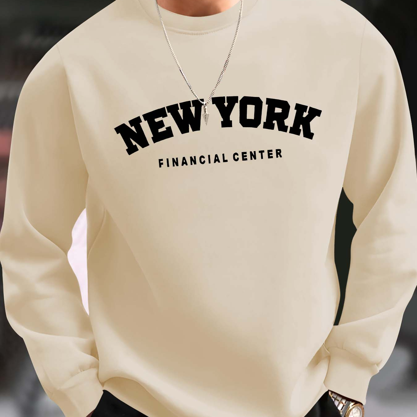 

New -inspired Men's Casual Sweatshirt - Stretchy, Pullover For Fall & Winter, Round Neck, Machine Washable