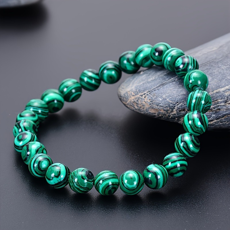 

1pc 8mm Malachite Natural Stone Beads Bracelet For Women And Men - Unique Father's Day Gift, Handcrafted Jewelry For Wear, Anniversary Present,