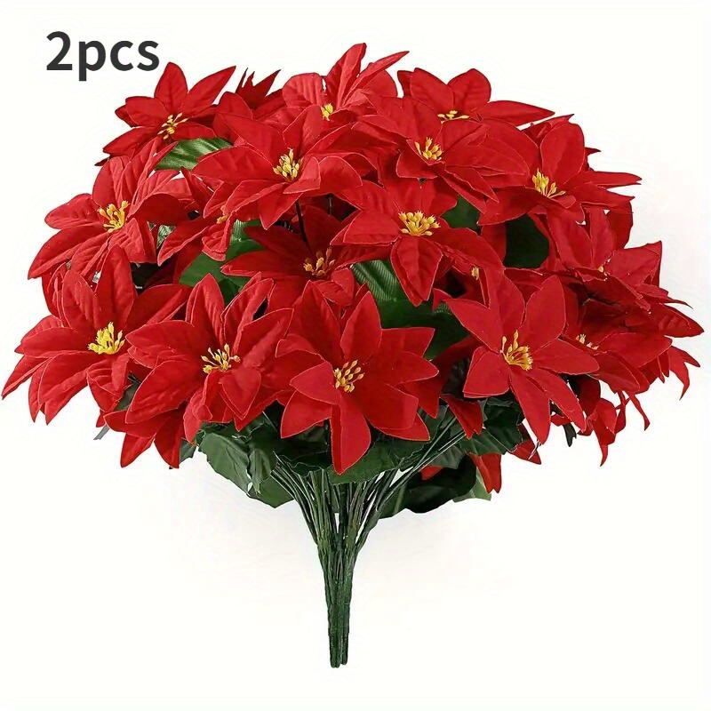 

Artificial Poinsettia Bundle 2pcs - Plastic Faux Christmas Flowers For Porch, Home, Garden Indoor & Outdoor Holiday Decorations, Suitable For 14+