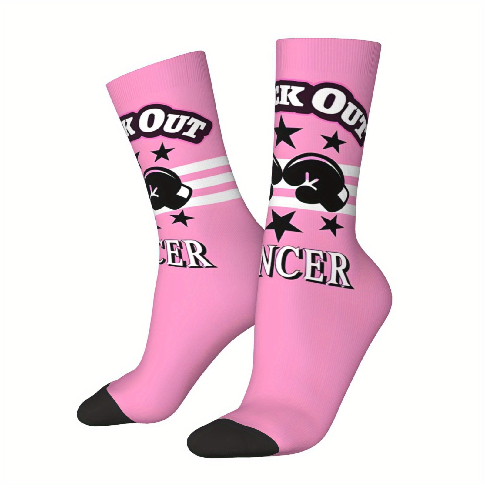 

Stronger Than Cancer" Breast Cancer Awareness Crew Socks - Fun & Supportive, High-quality Printed Design For Men