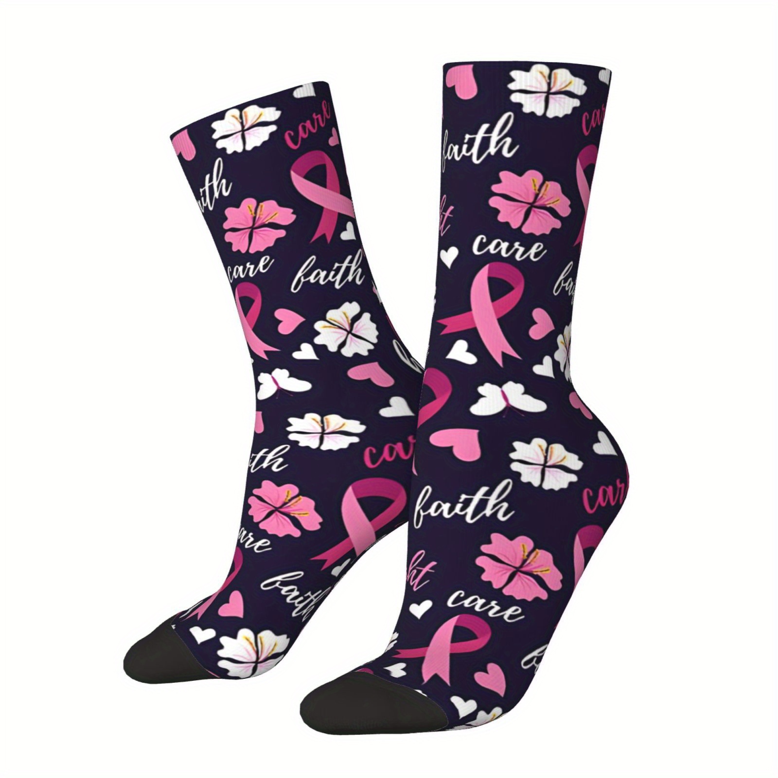 

1 Fabric Crew With Breast Cancer Awareness , Polyester & Spandex Blend, Cartoon Pattern, Unisex Style, Novelty Gift For Men And Women