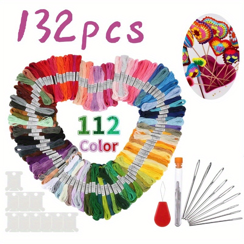 

132pcs Embroidery Thread Kit, Including 112 Bracelet Yarns, 112 , Accessories 9 Embroidery , 10 Wrapping Boards, 1 . Diy Embroidery , Decorations,