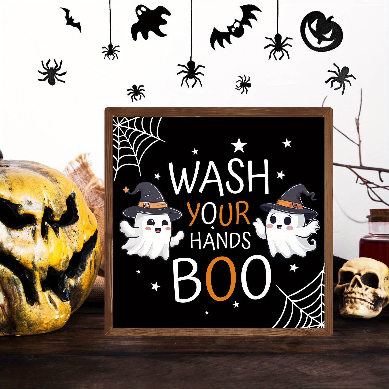 

Rustic Wooden Sign: 'wash Your Hands Boo' Decor, Decoration For Home Or Bathroom, 20cm X 7.9in