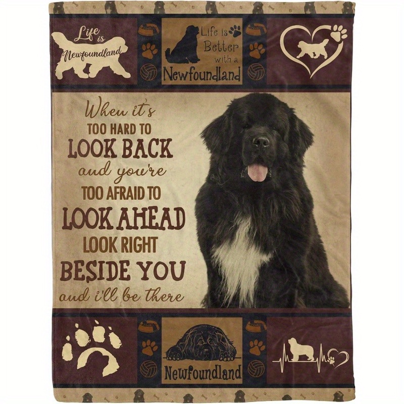 

1 Set 51.2 Inch *59.1 Inch Dog Blanket Guest Decoration Multi Friend Couple Cute Newfoundland Dog Lover Vintage Style Printed Blanket Cozy Puppy Blanket Bedroom Bed And Sofa Quilt Dog Birthday Gift