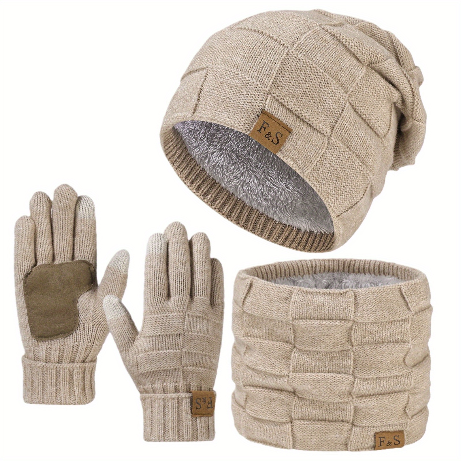 

3- Set, Unisex Knitted Beanie, , And Gloves, Fashionable Fleece-lined Earflap Cap, And 's All- Sky , & , Knit