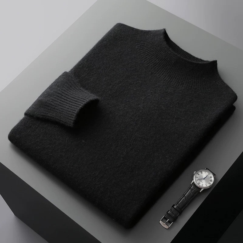 

Obm Men's Autumn And Winter Plain Color Half-high Collar Knitted Sweater