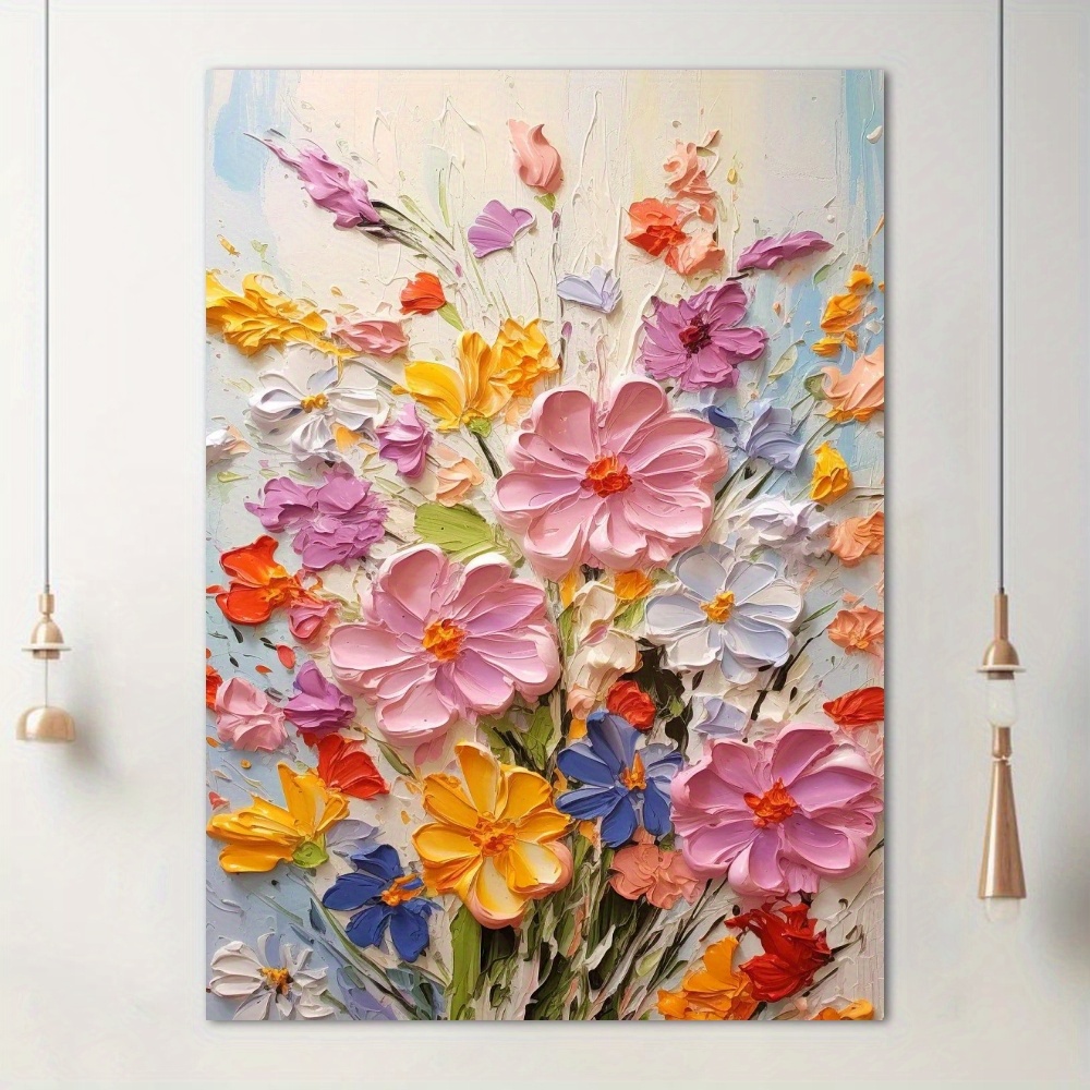 

1pc Vibrant Floral Canvas Wall Art, 3d Textured Oil Painting Style Flower Poster, High-quality Canvas Print For Home Decor, Ideal Gift For Art And Nature Enthusiasts