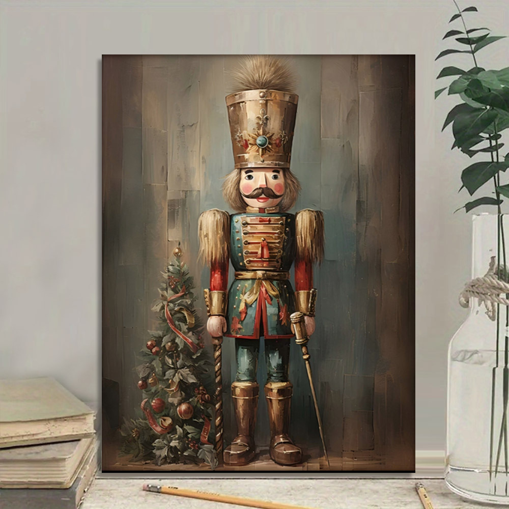 

1pc Wooden Canvas Paintingtin Soldier Print, Nutcracker Painting, Vintage Christmas Decor, Digital Holiday Wall Art