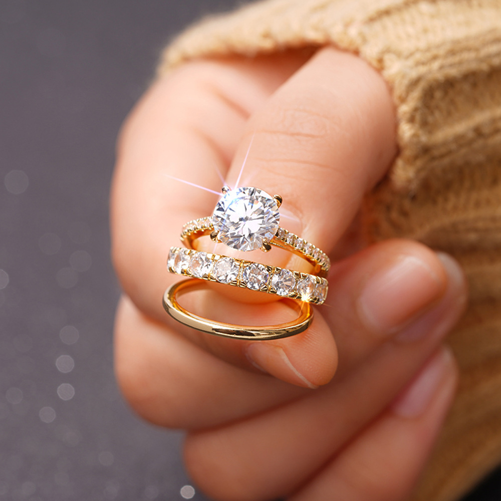 

Elegant Ring -piece Ring Set Inlaid Zircon Ring Elegant Cz Ring Wedding Party Matching Ring