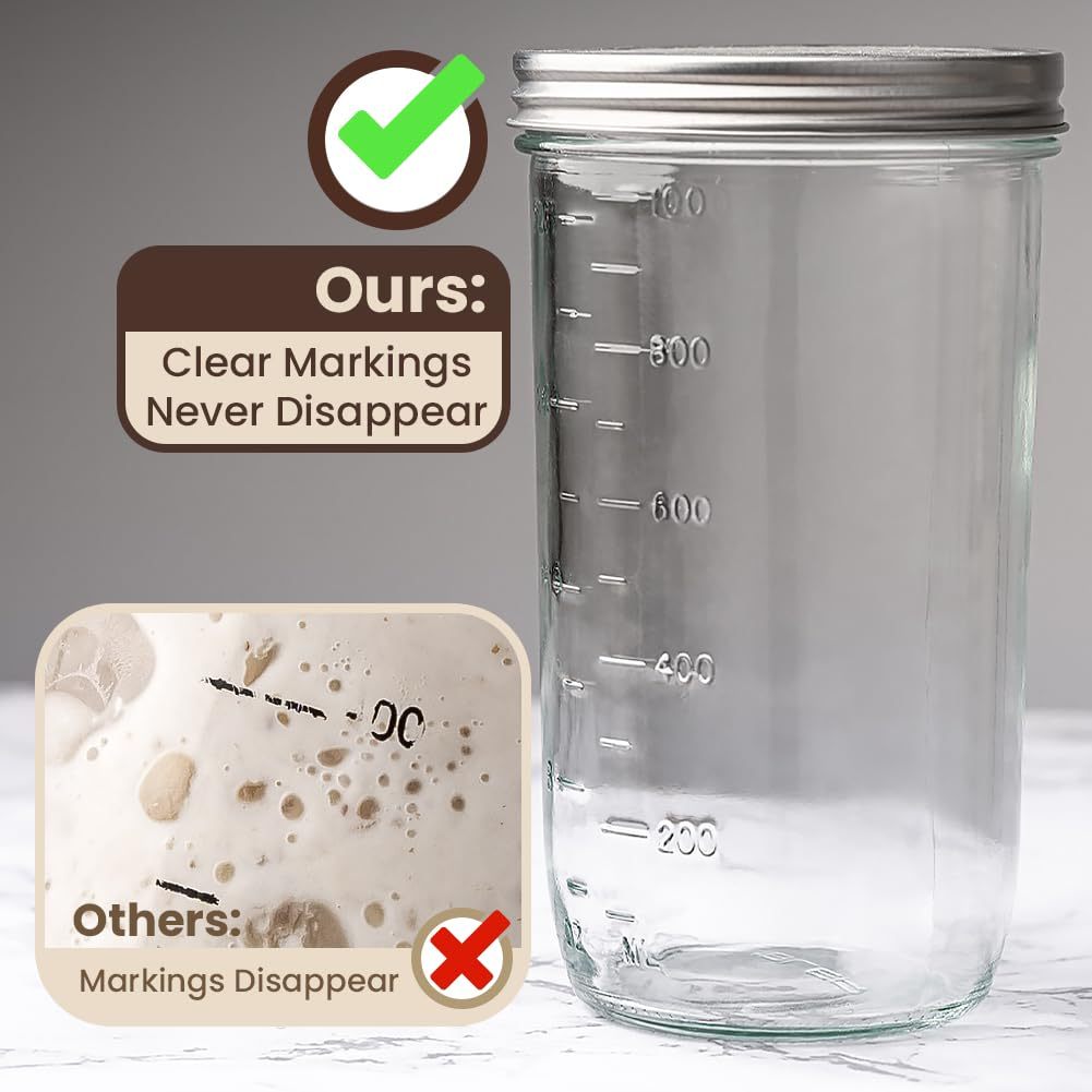 Combler 34oz Large Capacity Sourdough Starter Kit - Wide Jar, Manual Bread Baking Supplies, Clear