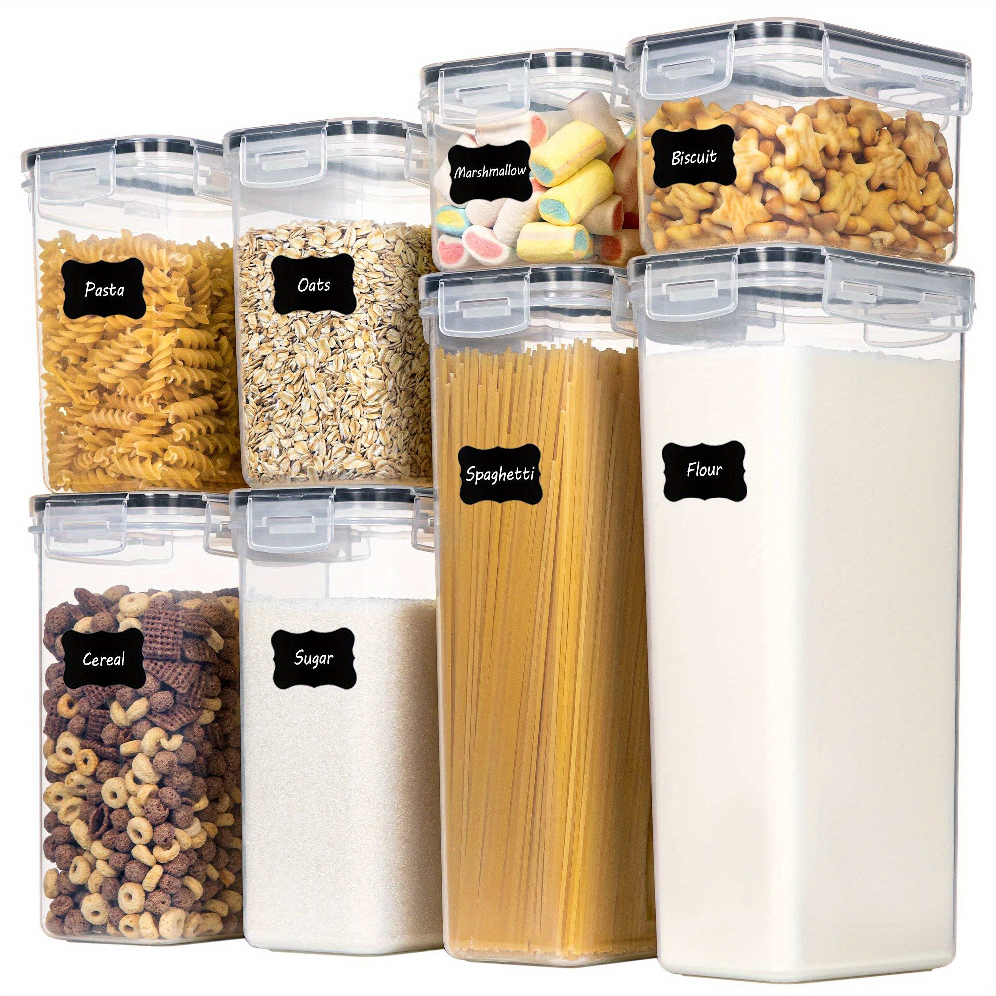 

Airtight Food Storage Containers With Lids, 8 Pcs Plastic Storage Containers For Kitchen & Pantry Organization And Storage, Dry Food Canisters For Flour, Sugar And Cereal