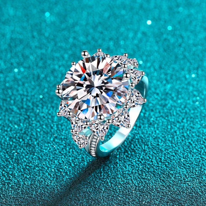 spark grow luxury sunflower   round   moissanite engagement ring 925 silver with platinum plating elegant valentines day gift   wedding party jewelry for men details 0