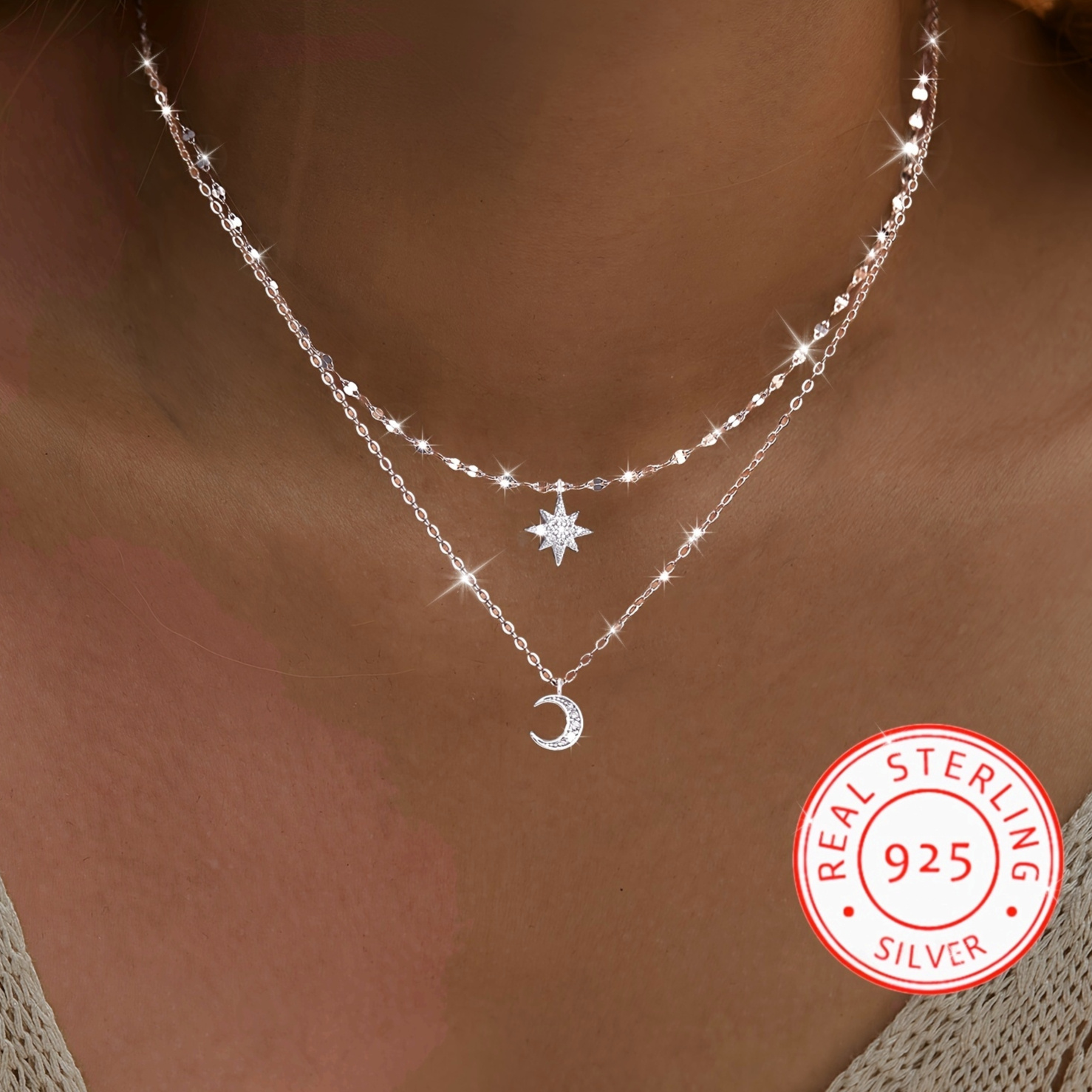 

Of 925 Sterling Silver Layered Necklace Chain Star Moon Choker Necklace For Women Teen Girls Layering Chain Choker