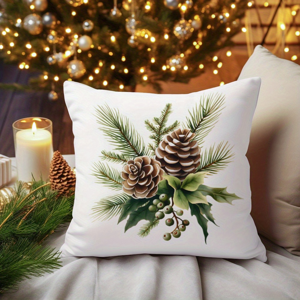 

1pc Merry Christmas Short Plush Cushion Cover - Contemporary Style Polyester Knit Fabric Zippered Case For Sofa, Bed, Car, And Home Decor - Machine Washable, Soft Throw Case (no Insert)