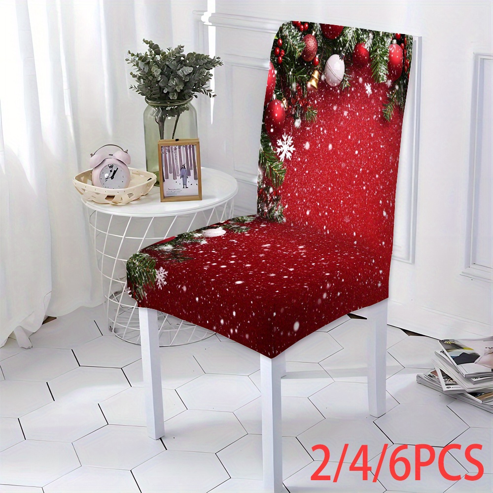 

Christmas Chair Covers Set Of 2/4/6, Holly Print, Stretchable Polyester Dining Seat Slipcovers, -band Closure, Machine Washable, Universal Fit For Living Room And Kitchen Chairs