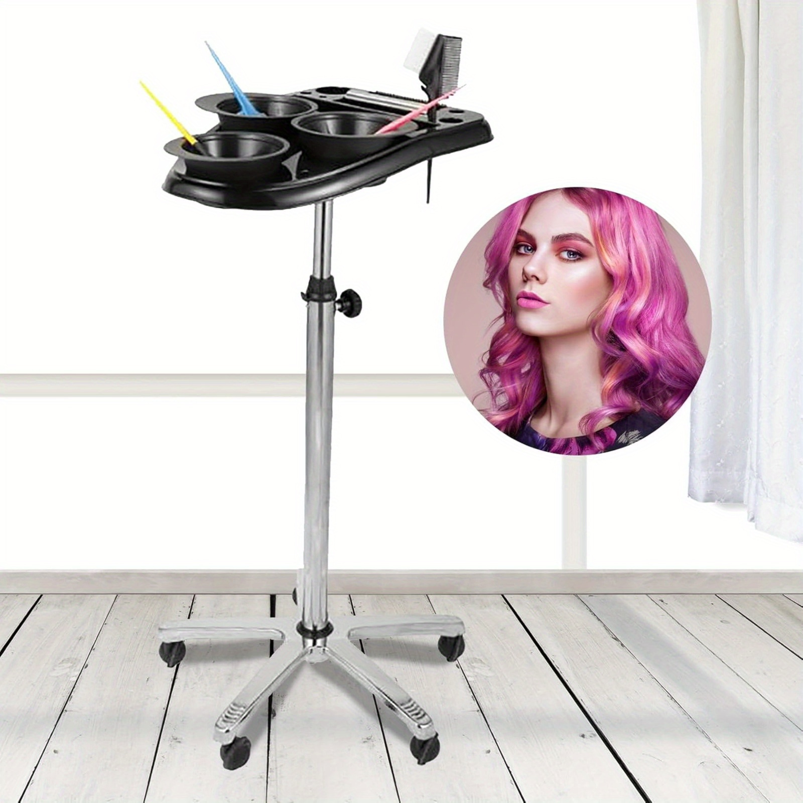 Hair Salon Tool Cart Color Cart Hairdresser Salon Trolley Work Trolley Roll Beauty Hair Coloring Agent Rack Cosmetic Trolley Operating Trolley Furnishing Salon Helper Black 70-105cm