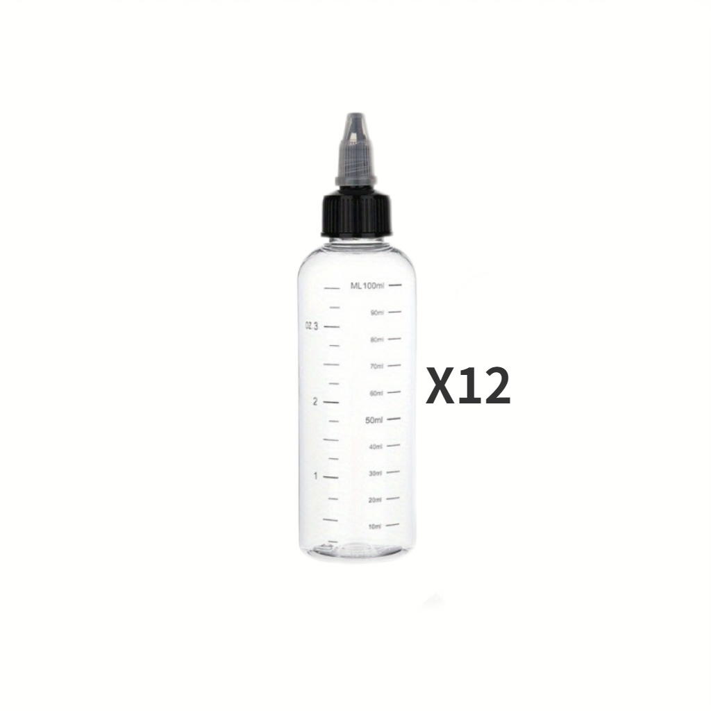 Image of 12sets Transparent Plastic Bottle With Twist Cap And Graduated Measurement For Liquids Inks Oils Arts And Crafts Clear Capacity: 100ml