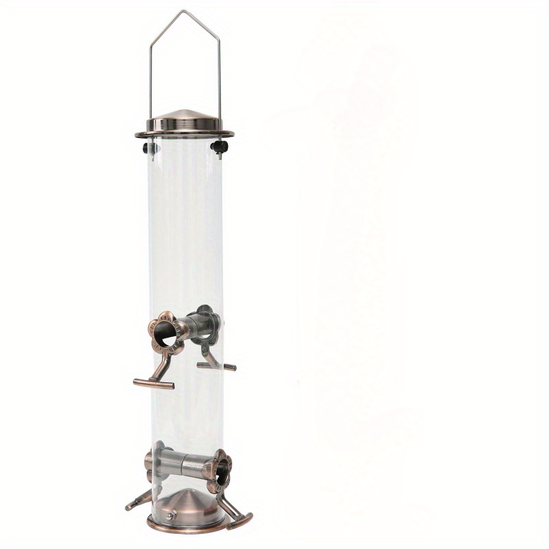 Image of Metal Bird Feeder Tube Hanging Wild Bird Feeder, 1.4mm Extra Thick Solid Tube Transparent With Steel Hanger Great For Attracting Bird