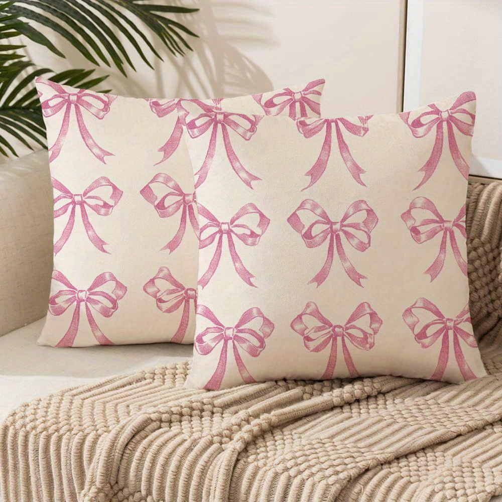 

Cying Preppy Bow Ribbon Pink Coquette Aesthetic Throw Pillow