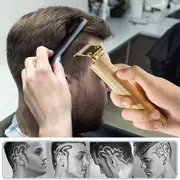 professional hair clippers with four blade trimmer electric beard shaver body hair barber hole cleaning brush lubricating oil usb rechargeable lithium battery aluminum alloy body details 3