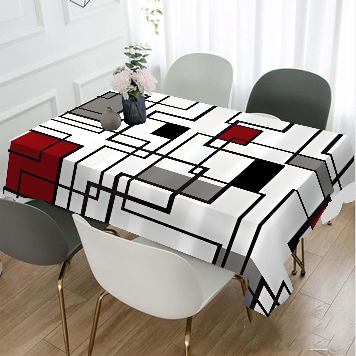 

Nappe de table carrée en polyester avec motif géométrique - Nappe non tissée, fabriquée à pour table à manger et table basse, anti-poussière, nappe décorative moderne pour