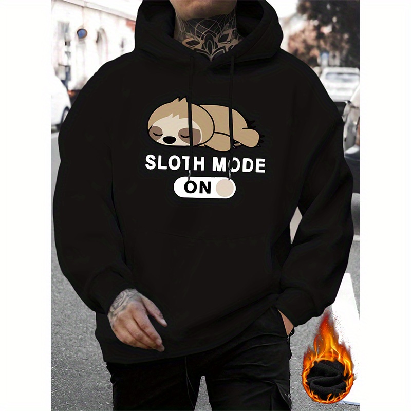 

Sloth Print Men's Pullover Round Neck Hoodies With Kangaroo Pocket Long Sleeve Hooded Sweatshirt Loose Casual Top For Autumn Winter Men's Clothing As Gifts