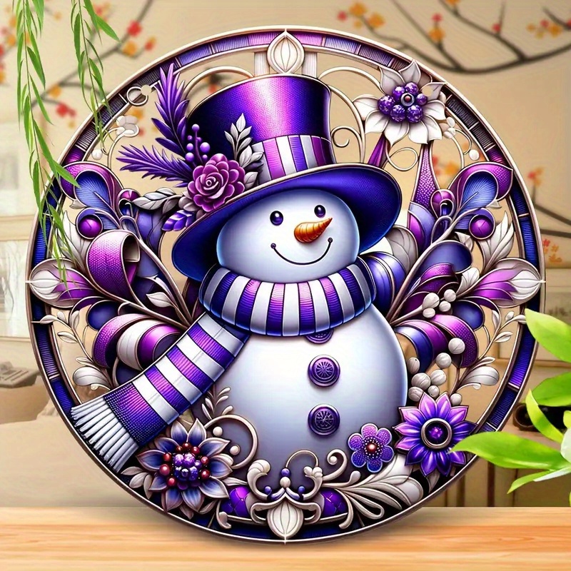 

Vintage Purple Snowman Acrylic Suncatcher - 8"x8" Round Wreath For Windows, Perfect Christmas Decor Gift For Home, Bar, Restaurant Wall Art