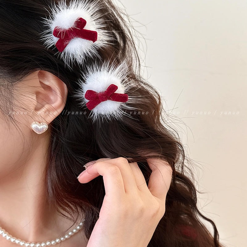

2pcs/4pcs New Red Bow Hairpin, , , Suitable For Celebrating