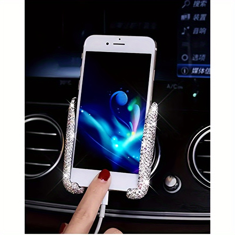 

1pc Sparkling Diamond Car Phone Holder - Dual- Mount For Navigation, Cute Pvc Material