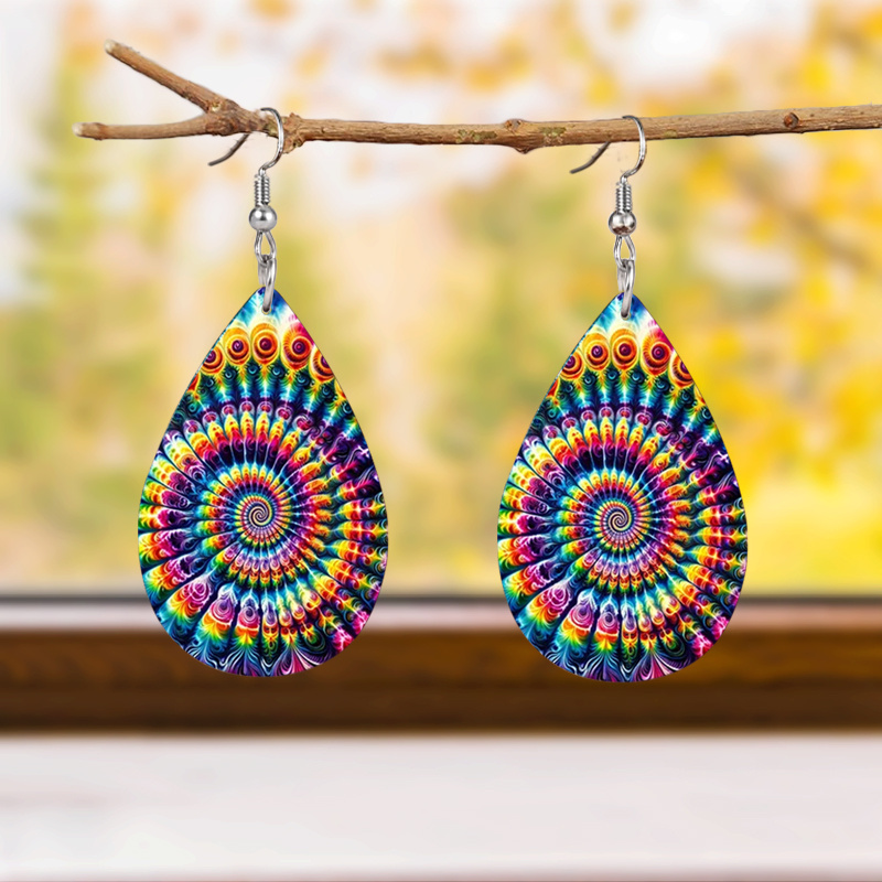 Women's Colorful Peacock Feather Swirl Teardrop Earrings