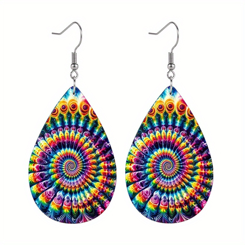 Women's Colorful Peacock Feather Swirl Teardrop Earrings