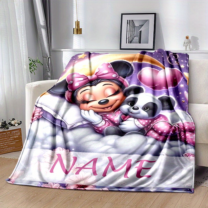 

Personalized And Panda Themed Flannel Throw Blanket - Custom Name, Soft Polyester, Lightweight Cover, Vintage Flowers & Animals Pattern, Printed - Ideal For Travel, Picnics & Sofa Bed