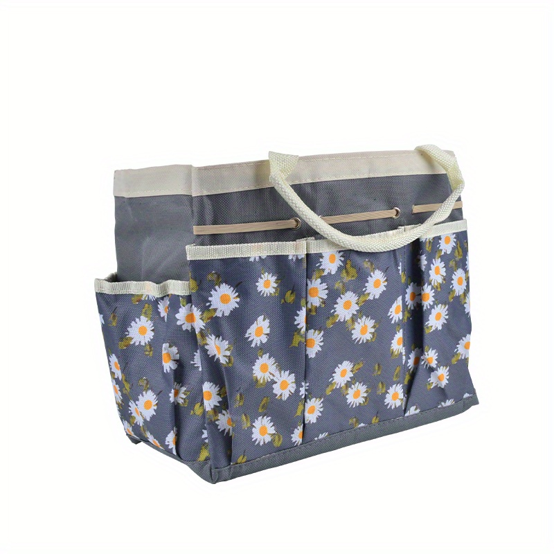 TEMU Daisy Pattern Multi-pocket Tote Bag, Garden Tool Organizer Handbag, Reusable Daily Shopping Bag For , Lightweight Durable Fabric Tote, Spacious