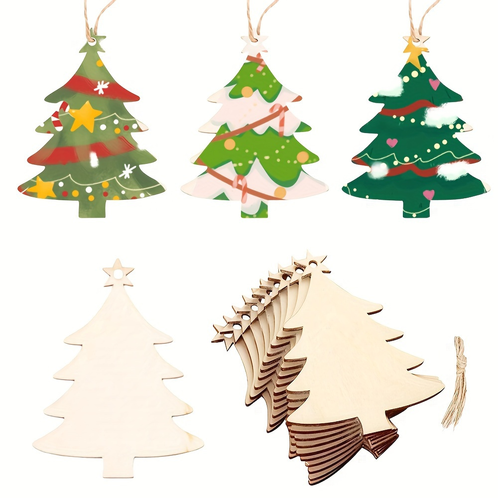 

30pcs Wooden Christmas Tree Ornaments - Diy Snowman Pendants For