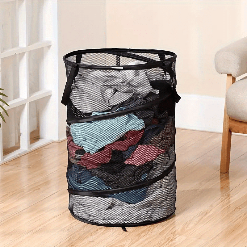 

1pc Foldable Mesh Laundry Basket, 2 Emergency Laundry Baskets With Reinforced Handles For And Opening, Suitable For Home, Bedroom, Travel, Dust Prevention, Storage