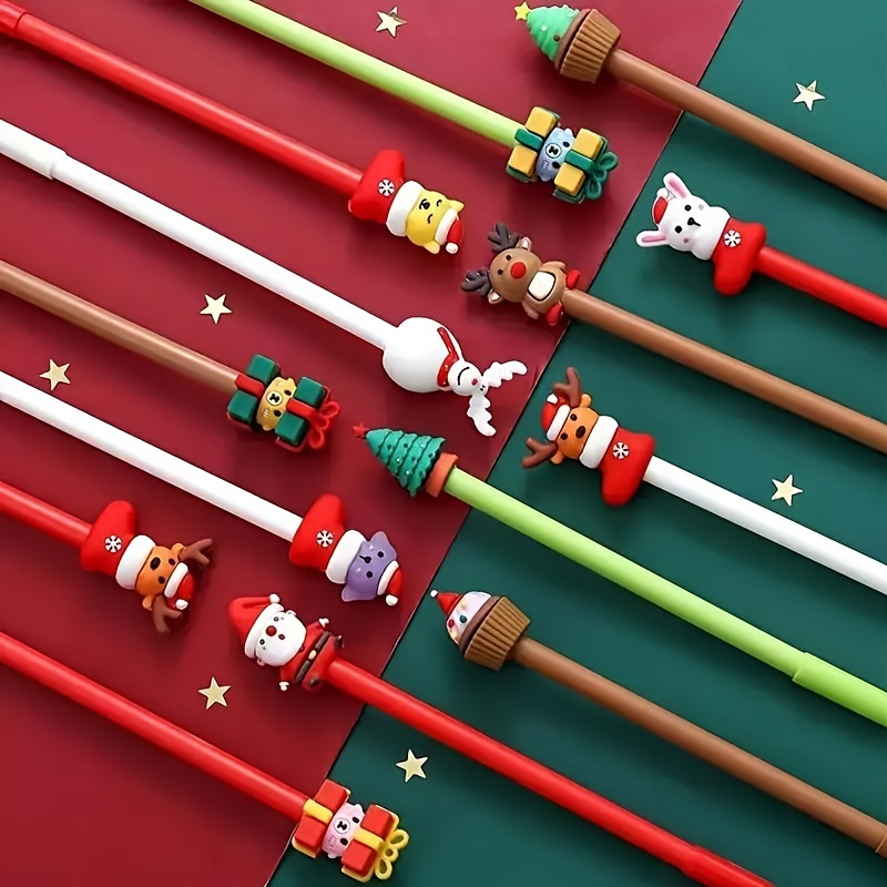 

10-pack Christmas Gel Pens Set, Cute Cartoon Santa & Reindeer Designs, Creative Pens, Holiday Stationery Gifts For Students