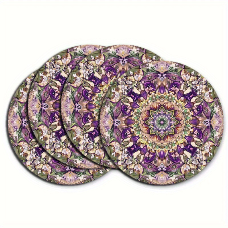 

Purple Round Placemat Set - 4/6pcs Hand Wash Only Polyester Table Mats For Dining & Kitchen Decor, Non-woven Shape