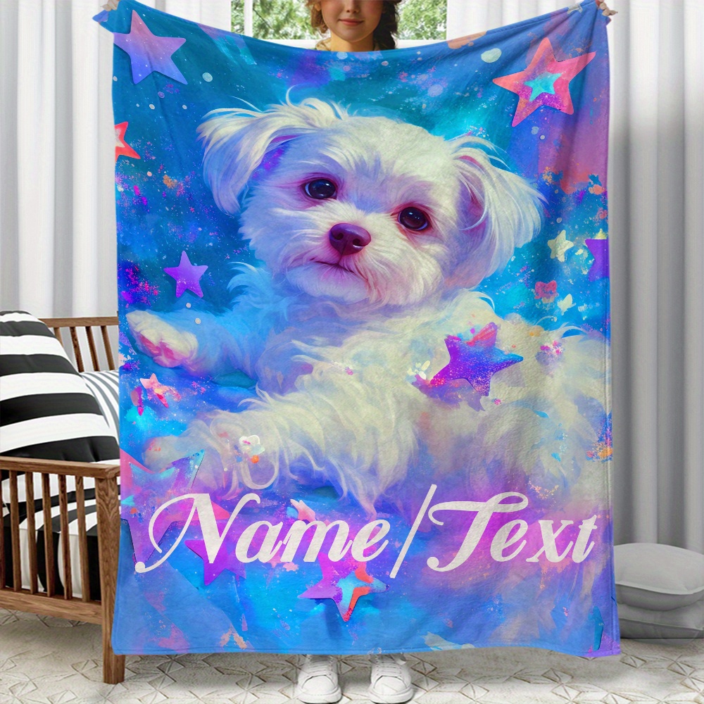 

Customizable Cute Illustration Flannel Throw Blanket With Name/text – Soft, Lightweight Polyester Fleece For Sofa, Bed, Travel, Camping, Office – Personalized Digital