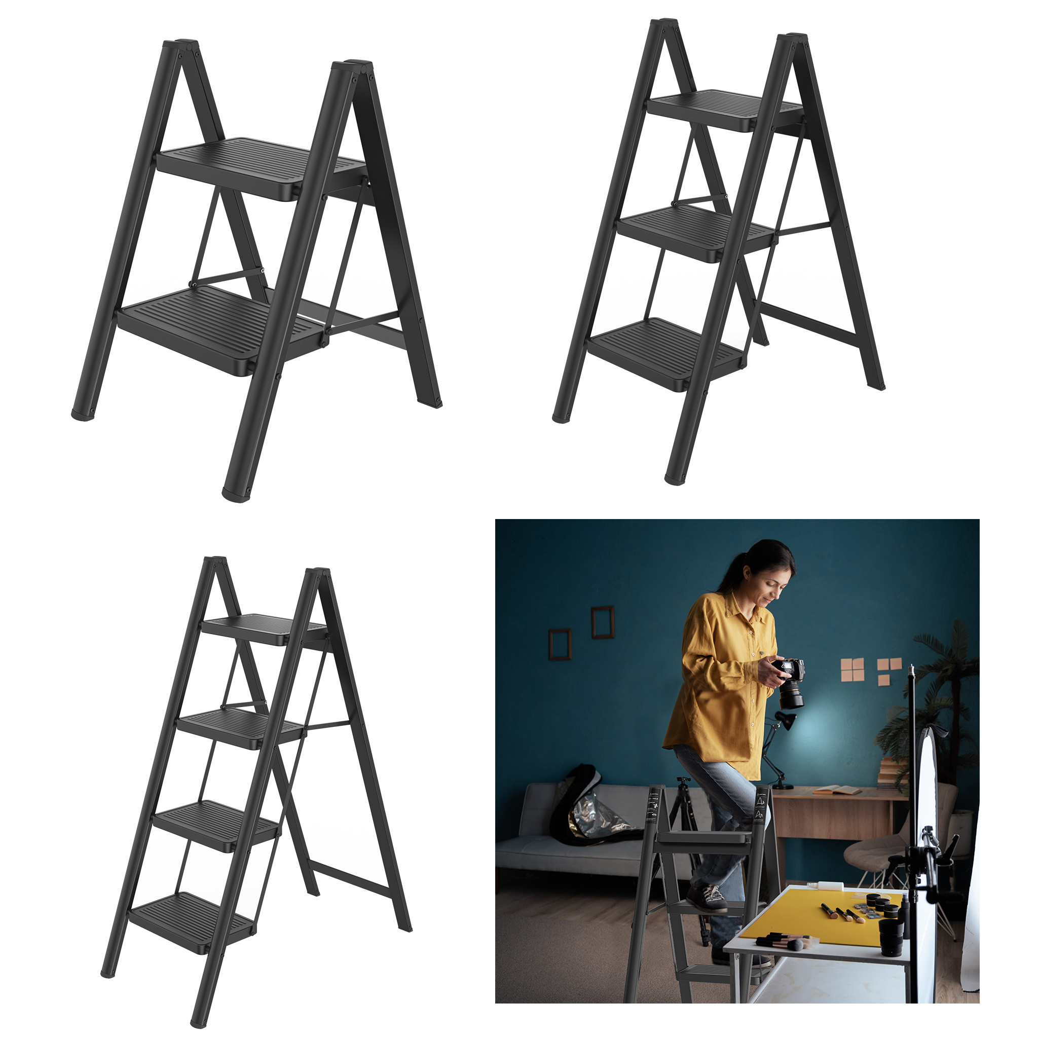 Escabel plegable, Escabel con pedal ancho antideslizante, Escabel para exteriores, Capa...