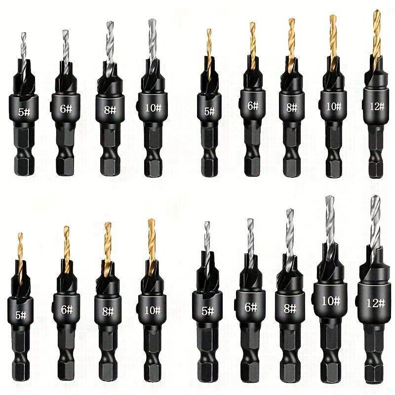 

4/5pcs Premium Woodworking Countersink Drill Bit Set - High-carbon Steel With 1/4" Hex Shank For Diy Woodworking Projects - Includes 1 L-wrench And Sizes #5, #6, #8, #10, #12 For Usage