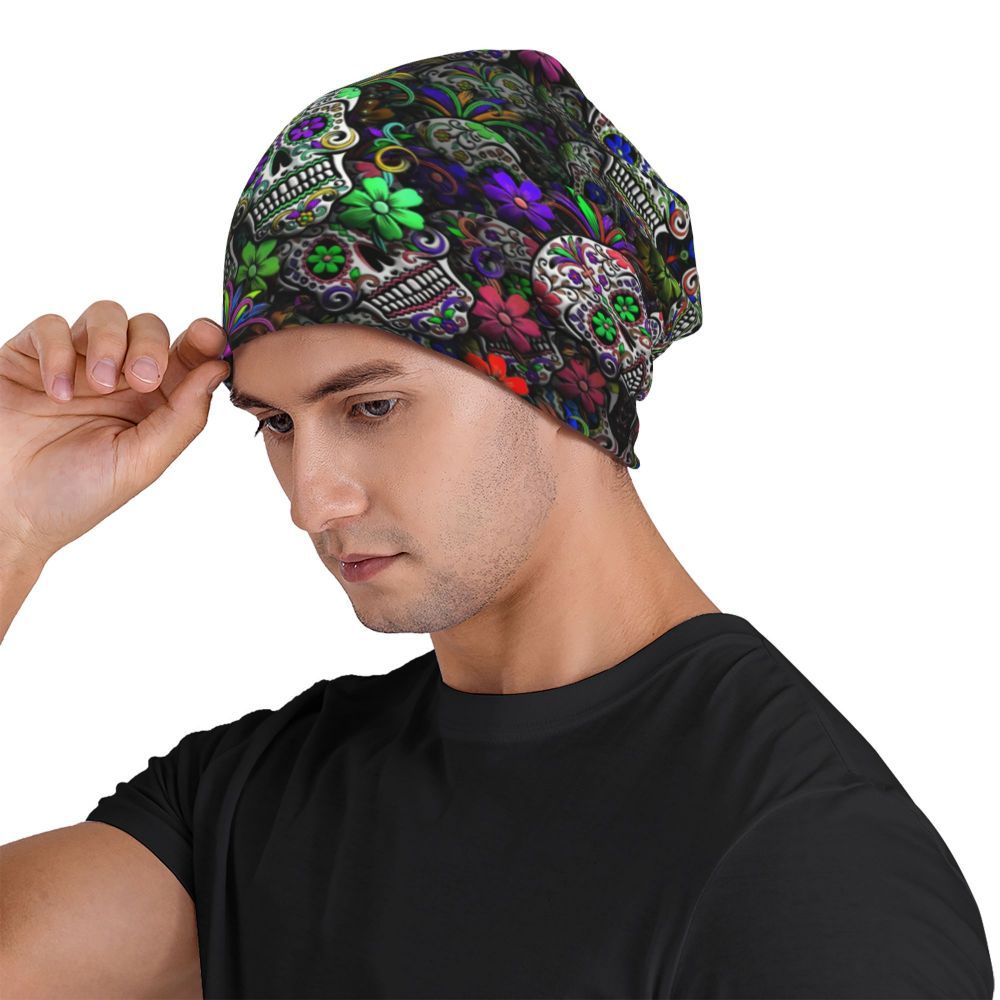 men's beanie hat sugar skull print funky style knitted Temu Cyprus