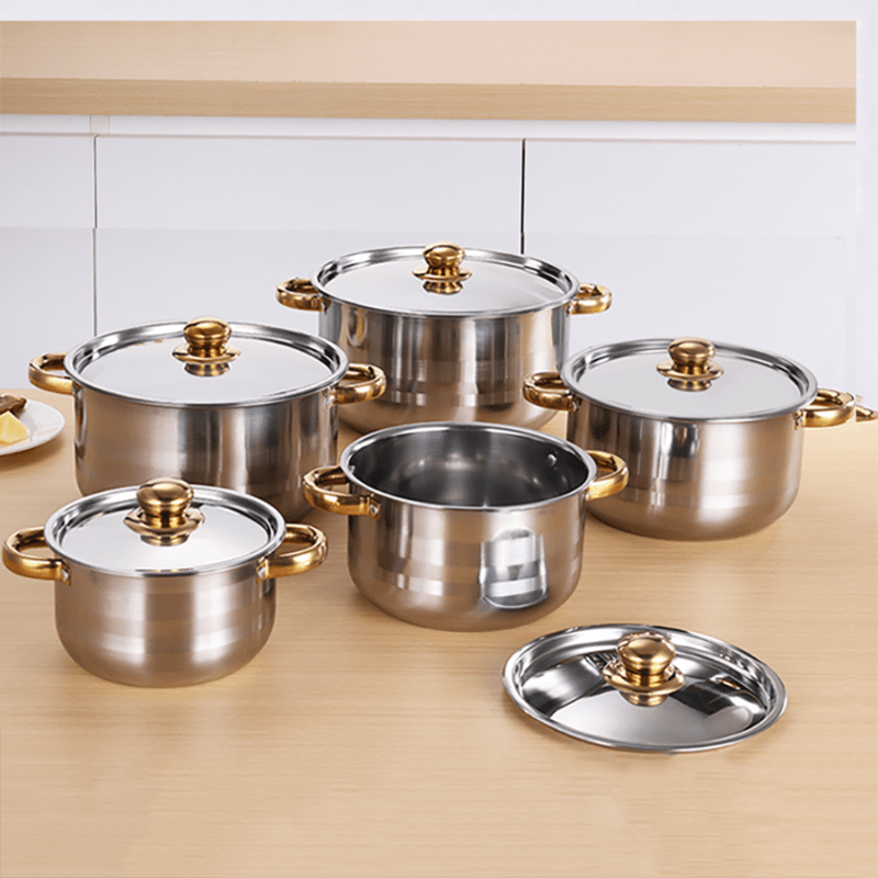 

Stainless Steel Soup Pot Set Gold-plated Double-ear Soup Pot Set Ten-piece Cookware Set Pot