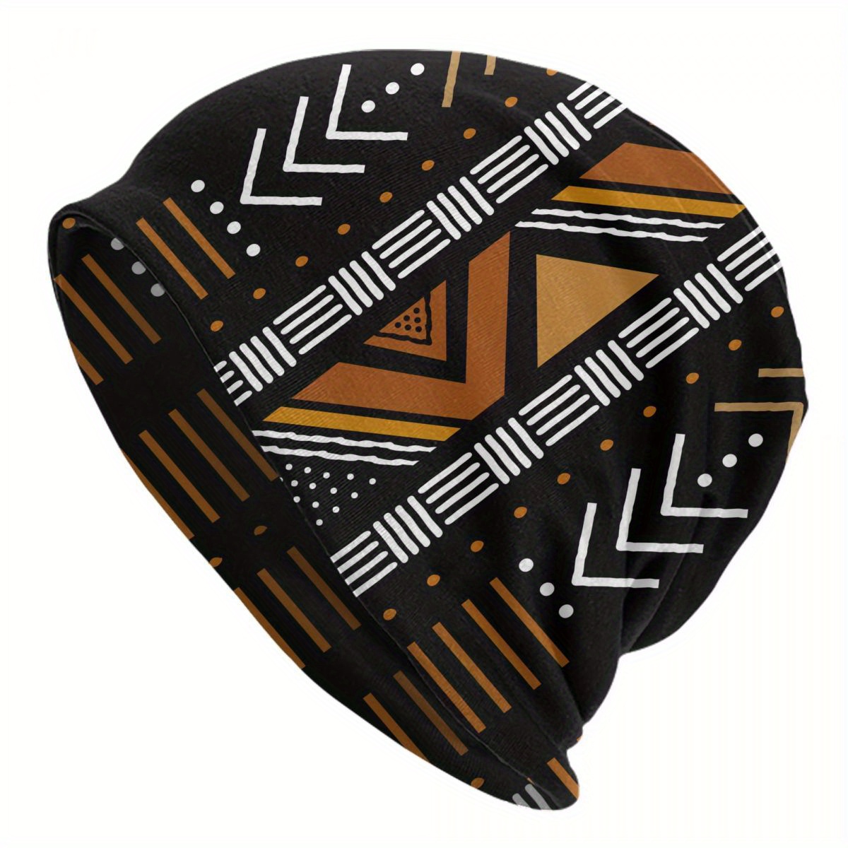 

African Tribal Pattern Beanie Knit Cap For Men, Stretchable Polyester-elastane , Funky Hip-hop Style Hat Without For Fall & Spring