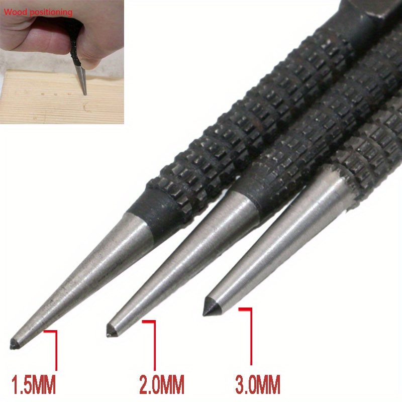 

3pcs Non-slip Center Pin Punch Set High-carbon Steel Center Punch For Alloy Steel Metal Wood Drilling Tool