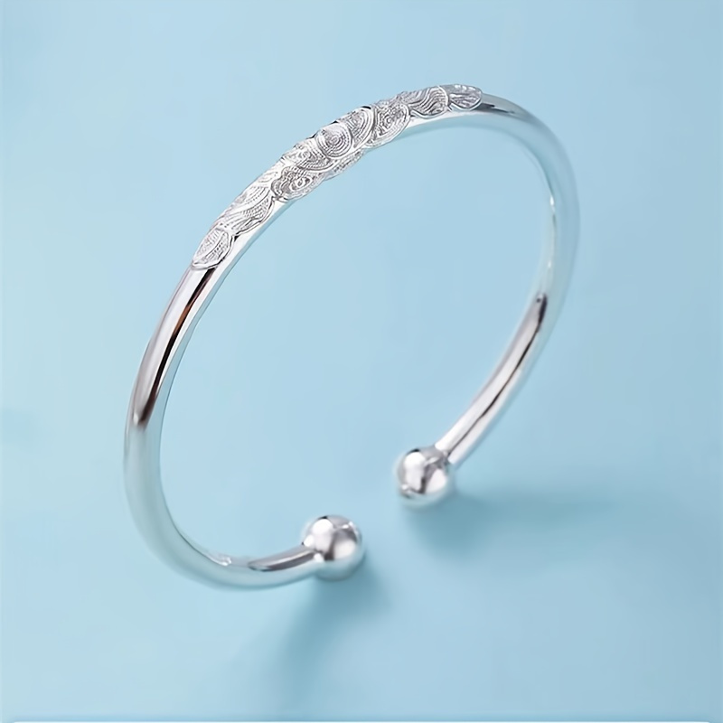 

Elegant Style Adjustable Cuff With Dual Bead Design -925 Silver Open Bangle For Women, & Special Gifts, Valentine's Day Suitable, Universal Fit