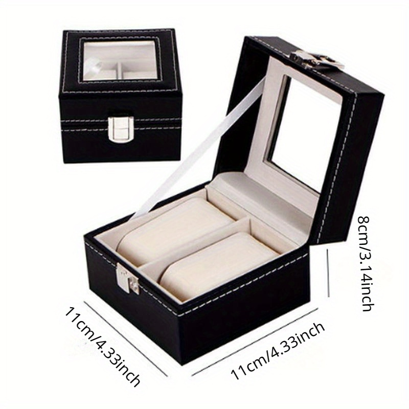 TEMU Premium Leather Watch Display Case - 2/3/12 Slot Organizer With Removable Pads, Acrylic Top, Ideal For 's Watches And Jewelry Storage