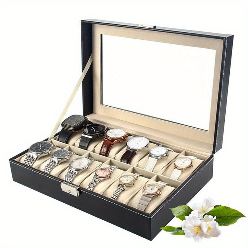 

Premium Leather Watch Display Case - 2/3/12 Slot Organizer With Removable Pads, Acrylic Top, Ideal For 's Watches And Jewelry Storage